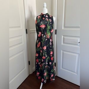 Ted Baker Elegant Black Floral Dress Hi neck back tie Size 3 US Size M 8